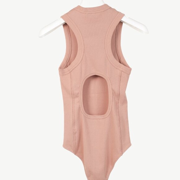 Tibi Toffee Ribbed T-Shirt Racerback Bodysuit - Picture 3 of 9